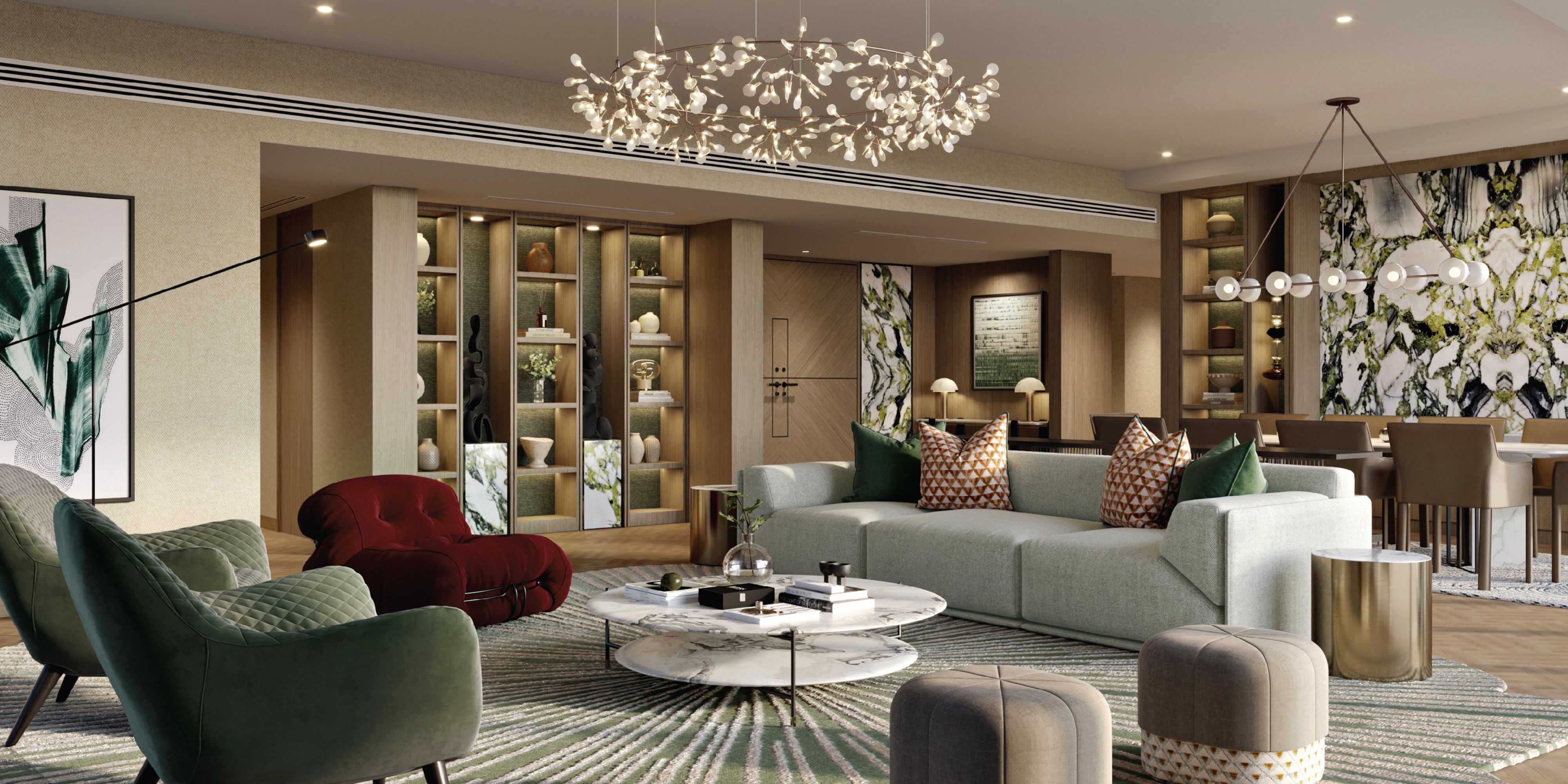 Step into the epitome of discreet luxury with the show-stopping penthouse, a masterpiece designed to enchant your senses. From the moment you cross the threshold, you are immersed in a chic and refined ambiance, where warm lighting and a soft color palette with hints of green harmoniously blend to create a tranquil oasis.