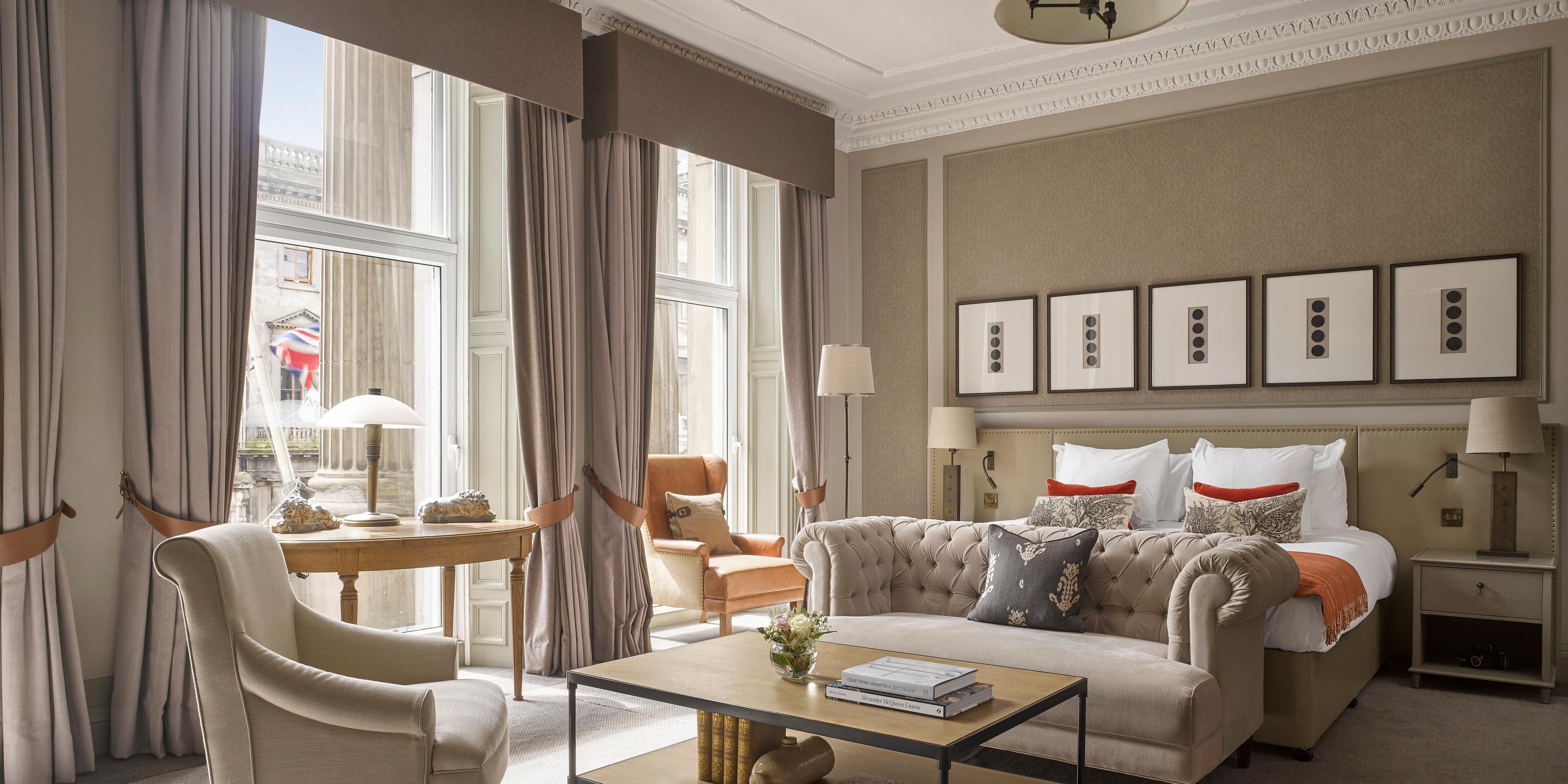 Step inside our spacious suites and feel effortlessly at home. Situated within the original 18th-century townhouses, each suite uniquely reflects the character of the Georgian building, evoking an unmistakable sense of history and enveloping you in quintessential luxury. Experience the warm embrace of classic elegance and superior comfort.