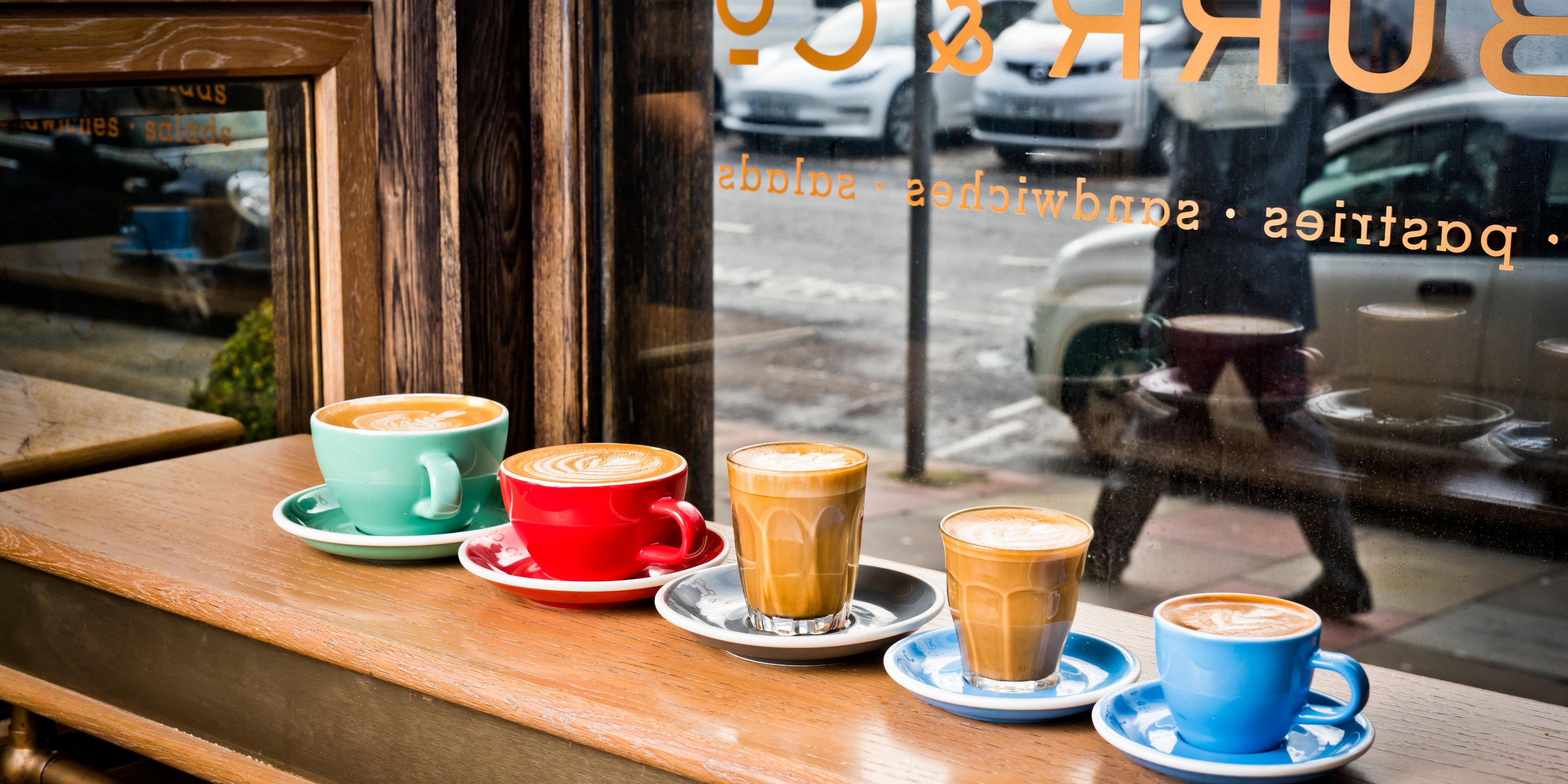 Coffee cups outside of Burr & Co.