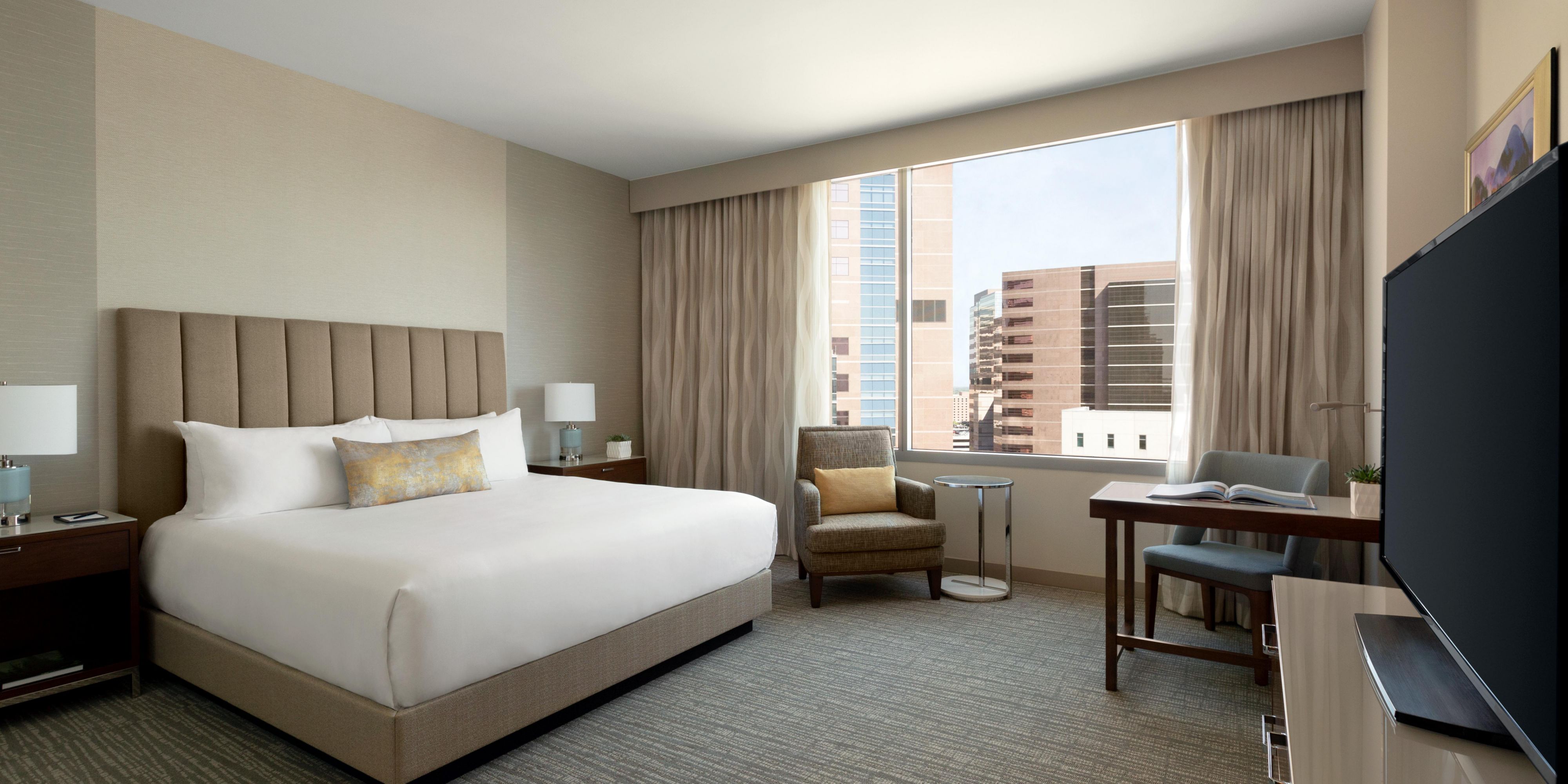 Ease into plush bedding. Indulge in luxurious bath products. Relax amid a soothing aesthetic of clean lines and refined comforts. Our 354 spacious and sophisticated Houston luxury rooms and suites are generously appointed and thoughtfully adorned with artful accents of Houston. This is where restful nights and invigorating mornings begin.