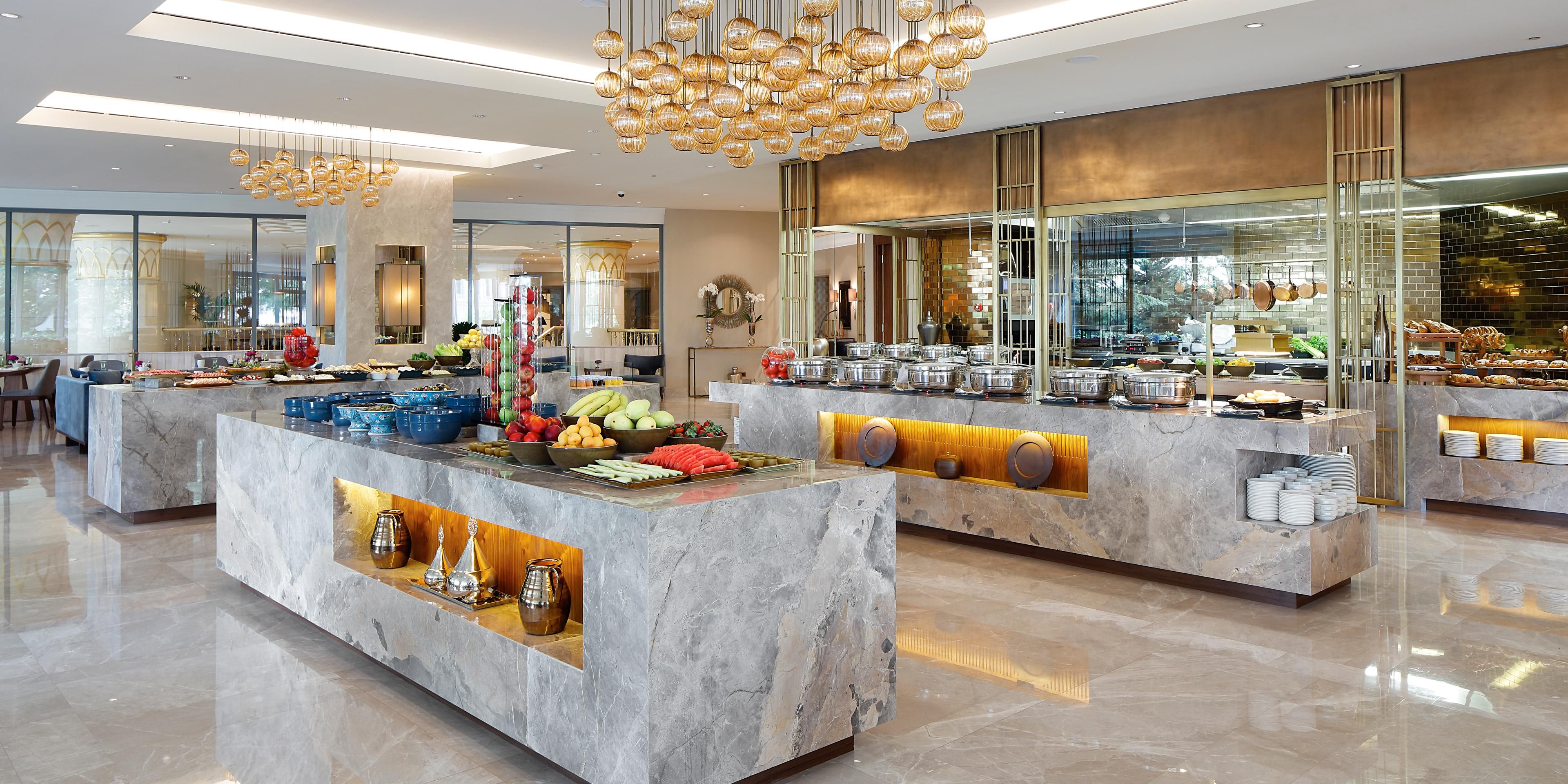 The Brasserie offers guests a sumptuous breakfast buffet crafted with fresh, high-quality ingredients. The menu features a delightful mix of local and international flavors, including a variety of cheeses, freshly baked breads, pastries, and hot dishes.