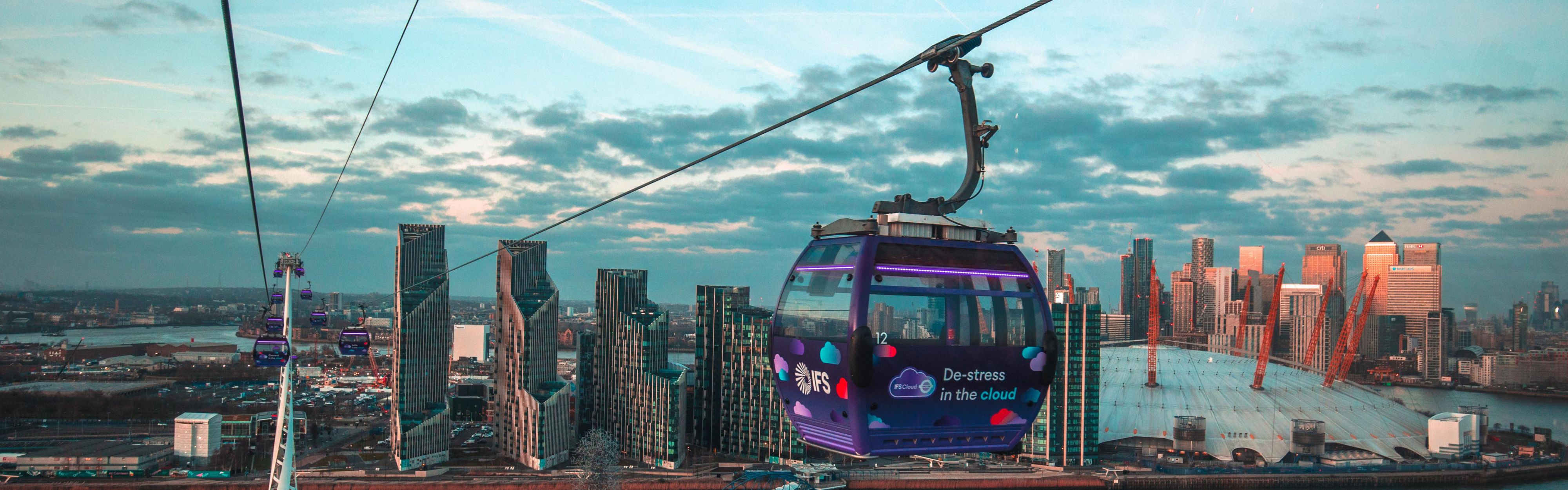 Stunning cable car ride above The Thames with city views.