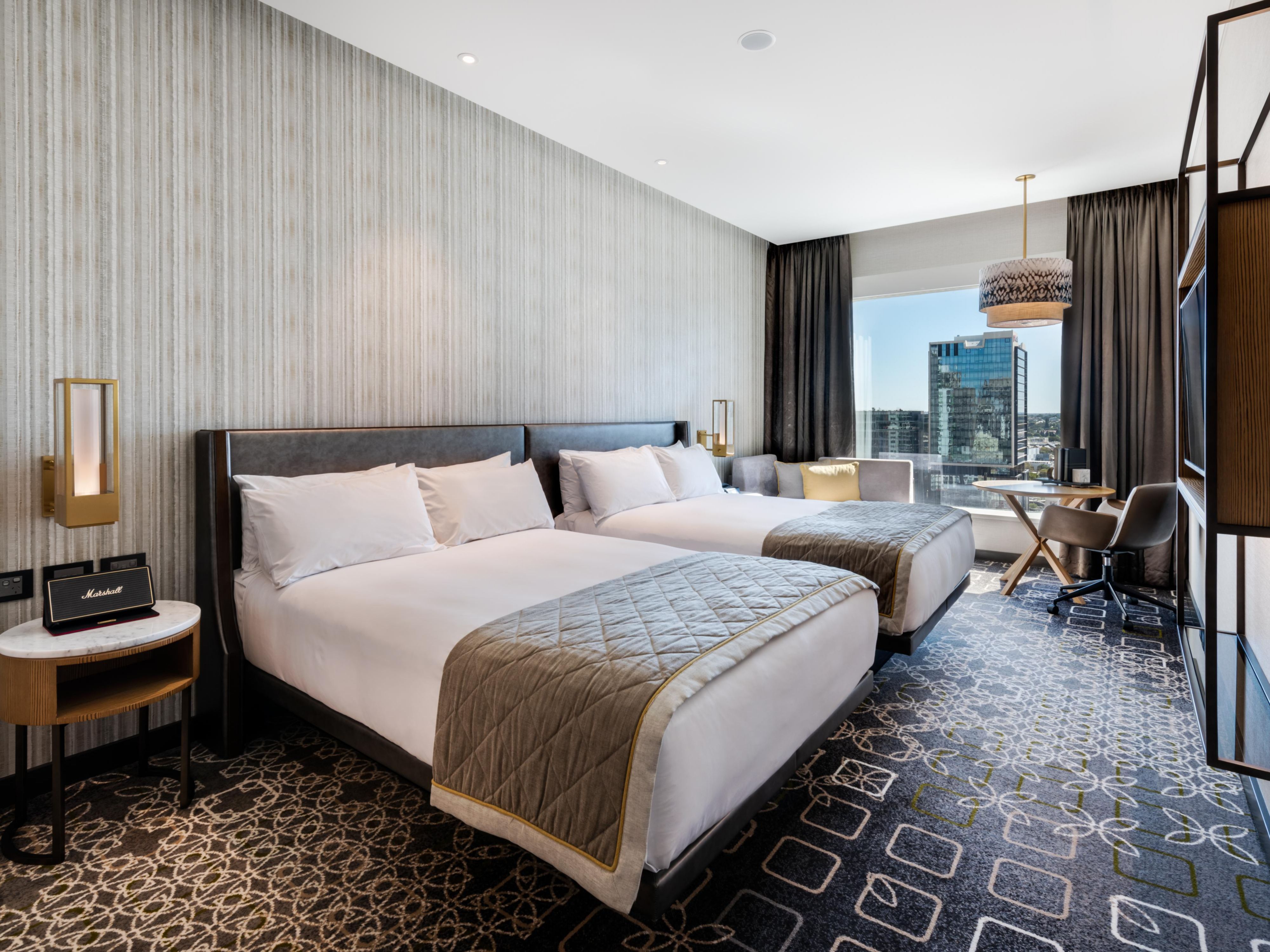 hotel room with double beds