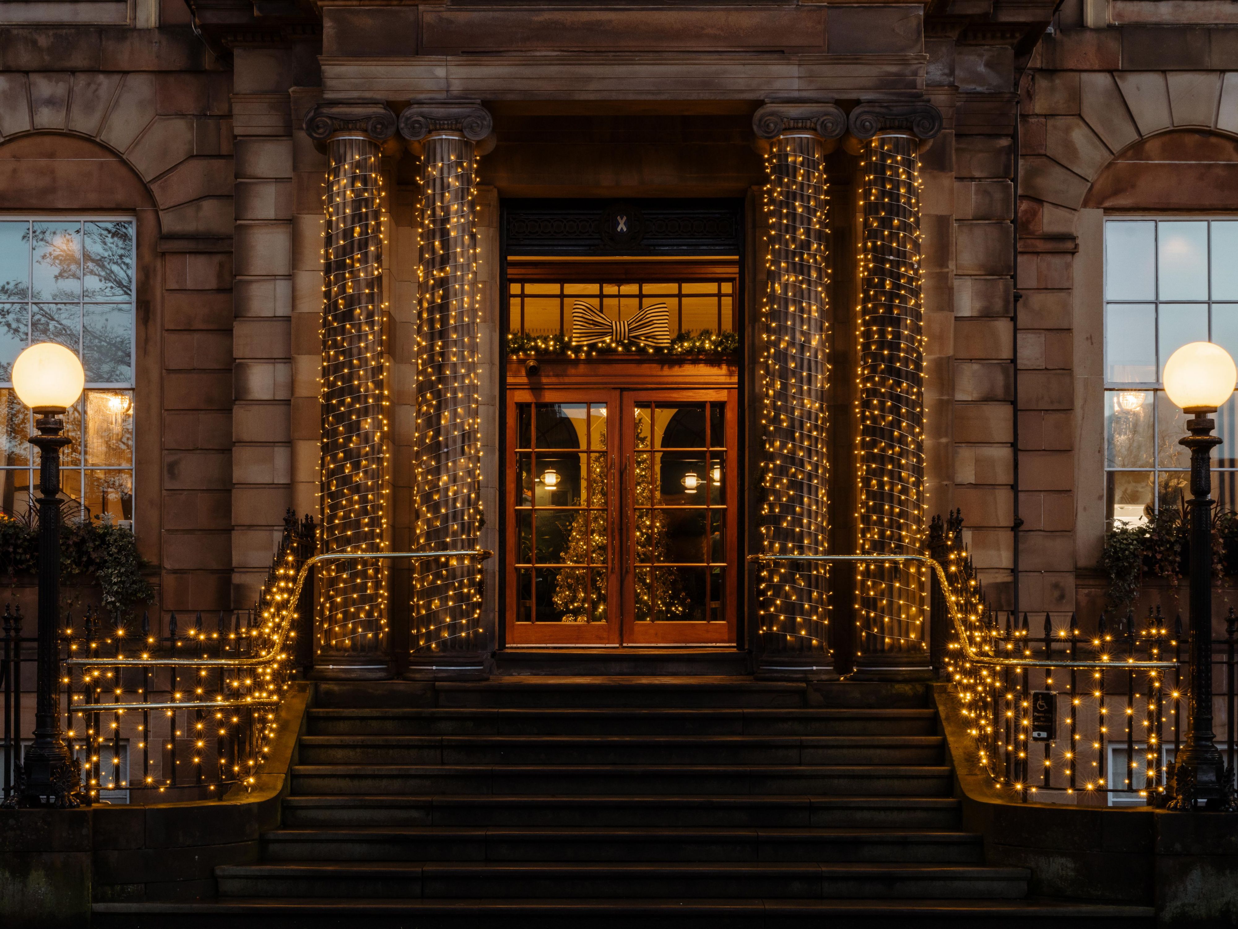 Christmas lights outside in the Kimpton Blythswood square hotel