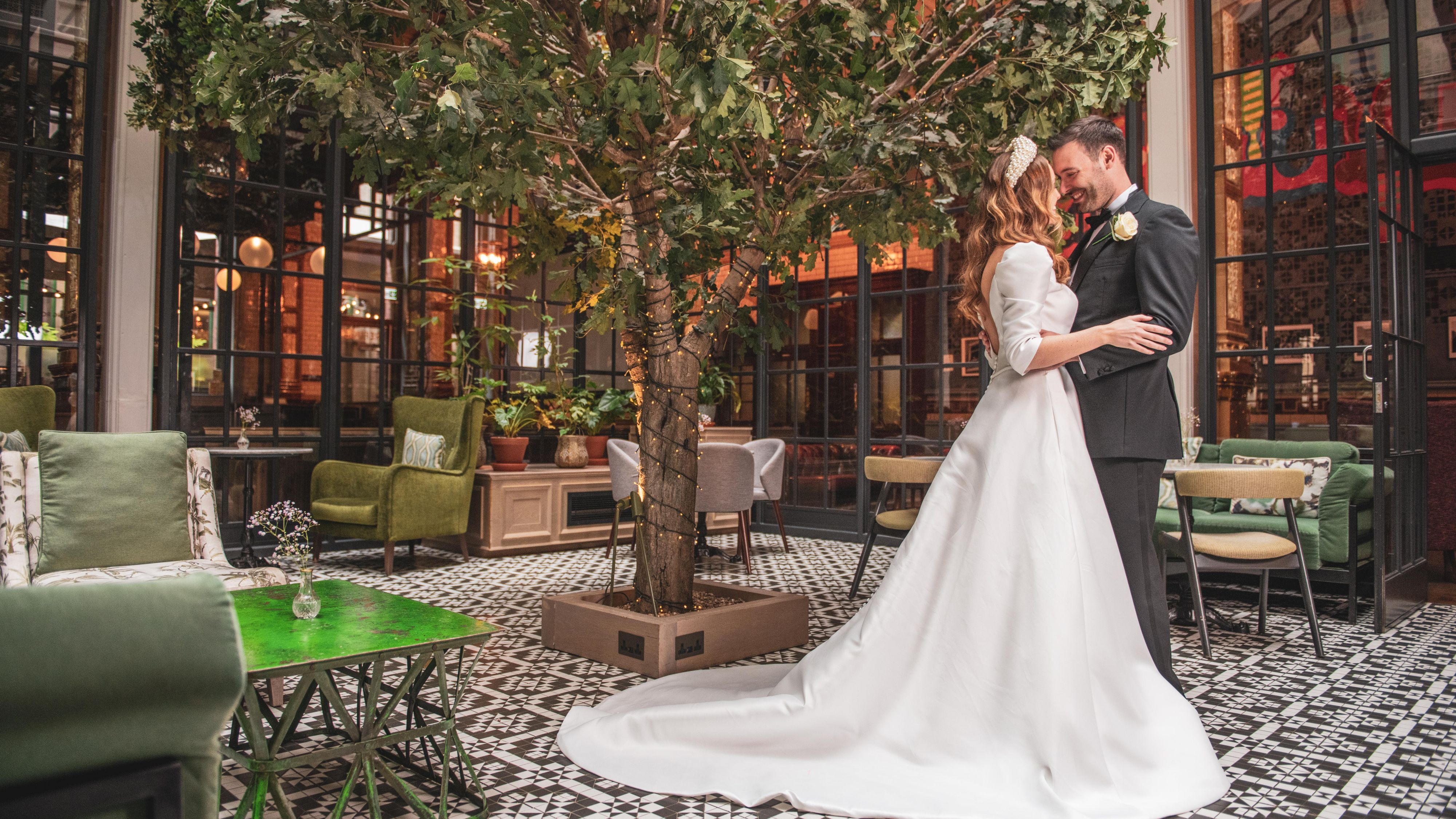 Bride and groom on wedding day