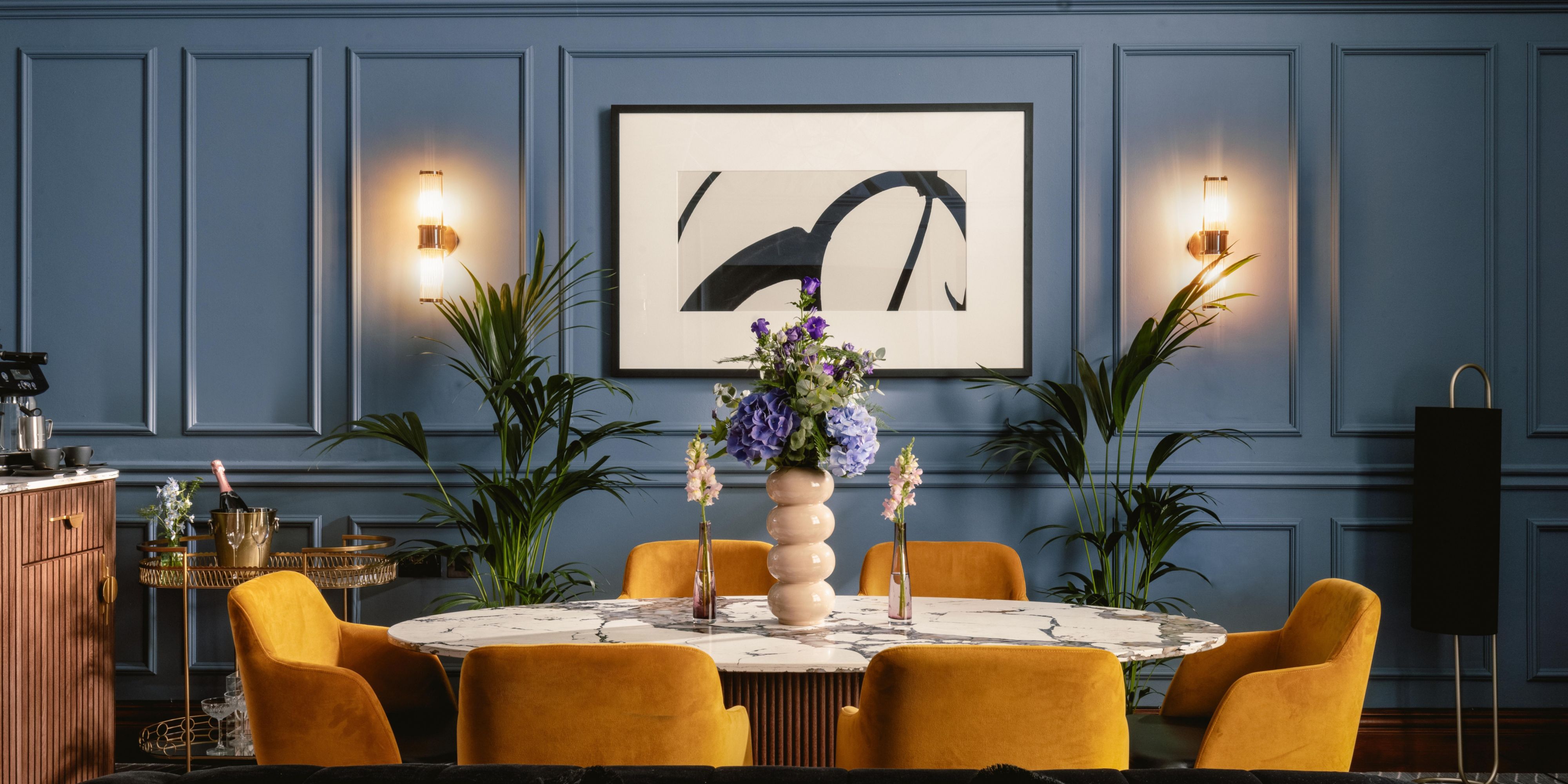 Six person dining table in a luxury hotel suite