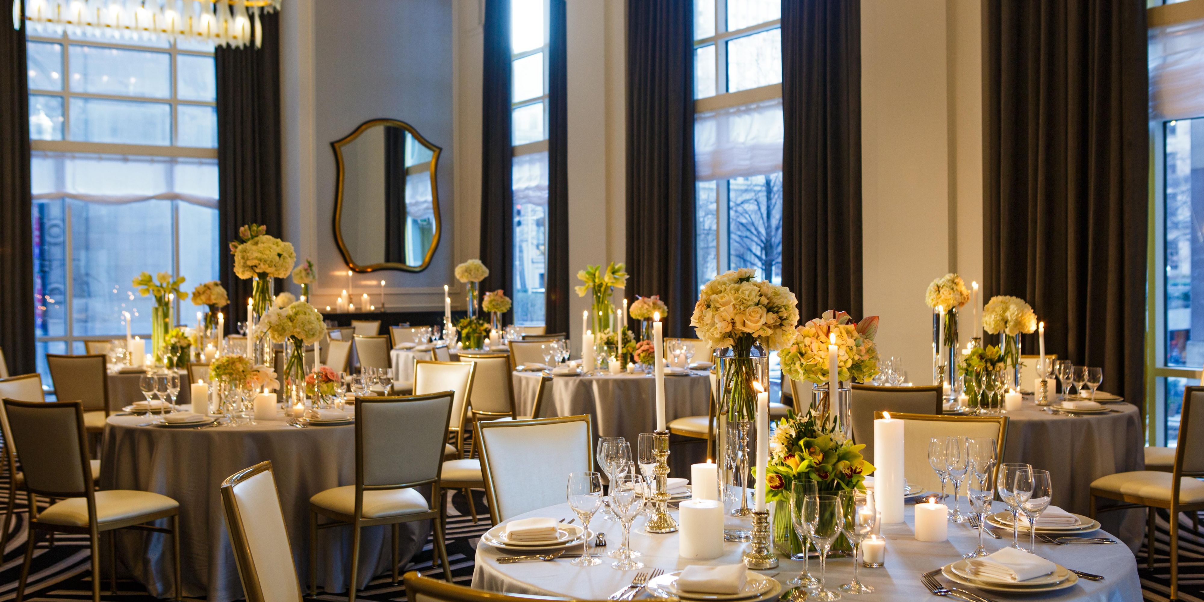 Imagine walking down the aisle in our elegant two-story ballroom, surrounded by windows and ivory columns. Or have an outdoor wedding on our 9th floor rooftop, with breathtaking city views as a backdrop. The Commoner can cater your reception with flavorful, sumptuous spreads and our wedding coordinator will make every detail pure bliss.
