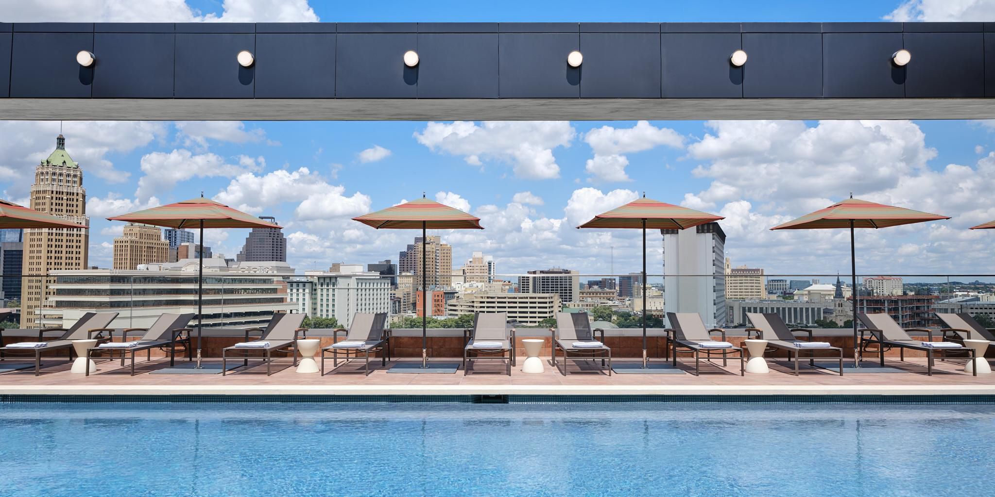 San Antonio's premier rooftop pool is open at Kimpton Santo. Enjoy the stunning city skyline and the hotel's historic courtyard while basking in the sun on the pool deck. For a truly relaxing day of swimming and lounging, reserve one of our private cabanas.