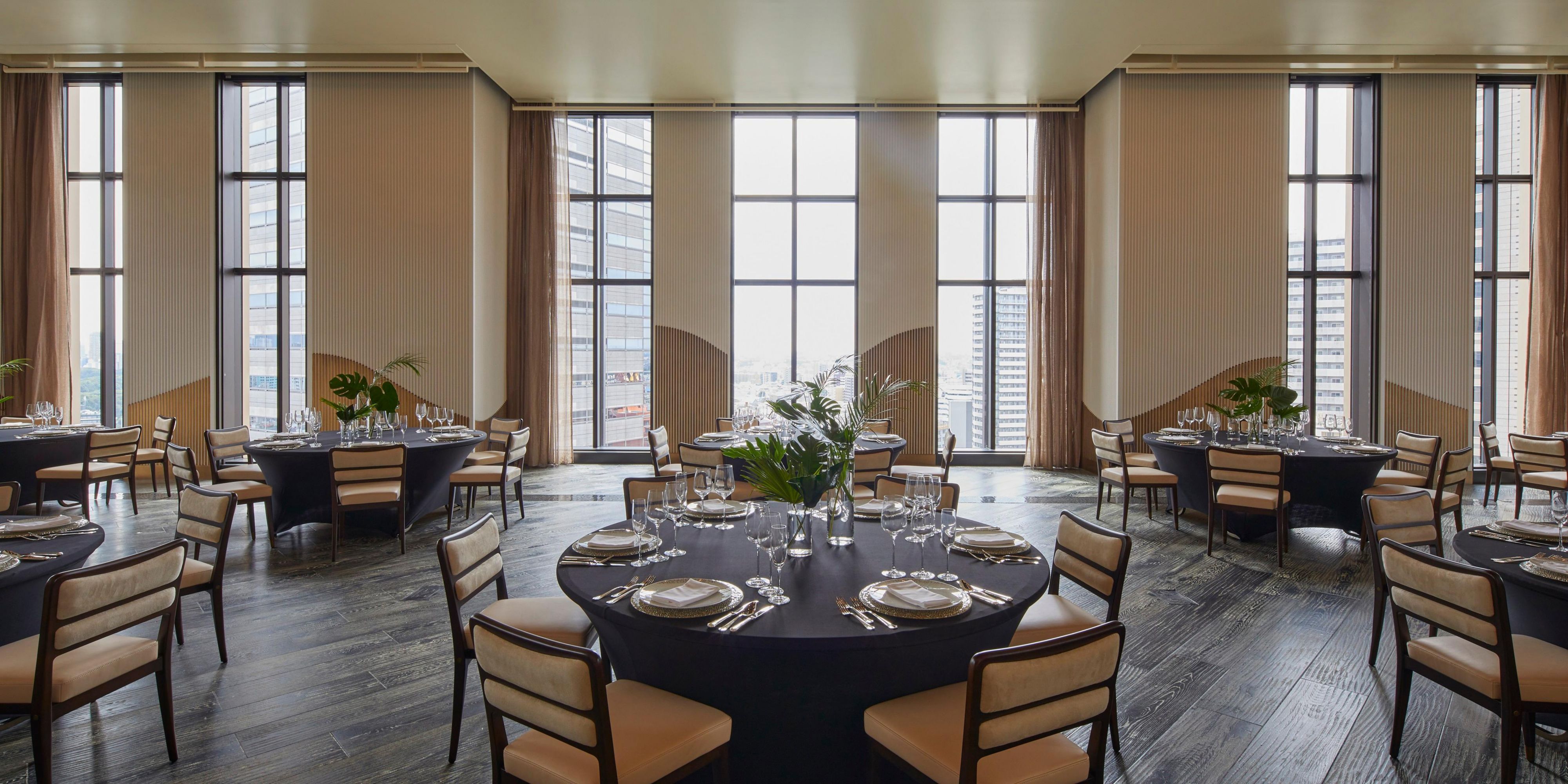 Elevated event spaces include a nature-inspired art space that doubles as a wedding chapel, ballrooms with floor-to-ceiling windows, and a shimmering rooftop bar that’s made for fashionable Instagram feeds. Event curators make sure all the details for any meeting or party are perfectly personalized.