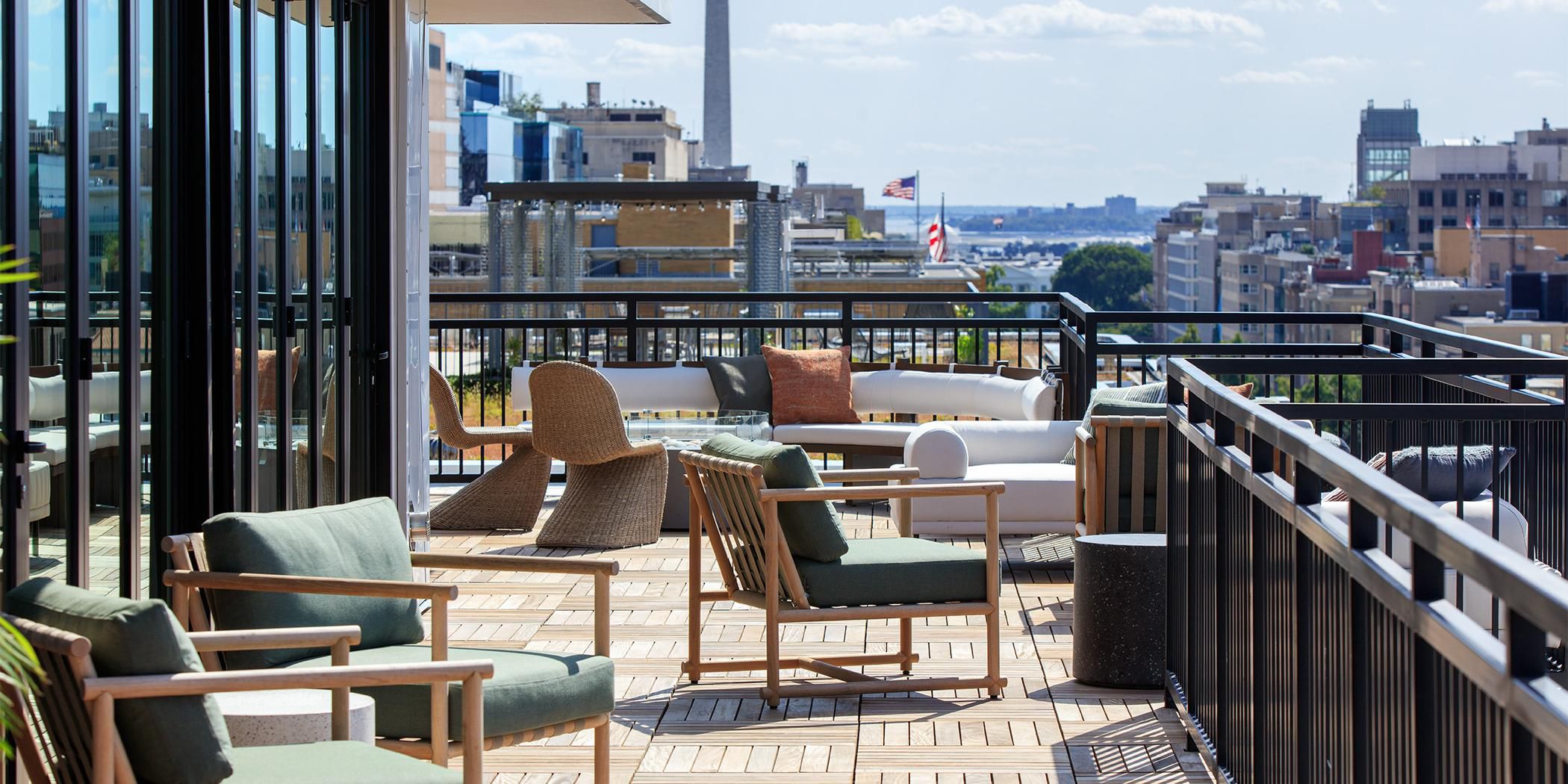 From your perch at the sophisticated indoor/outdoor rooftop venue Lady Bird, see the city below, including an unobstructed view of the White House. The 1,200 square-foot venue caters to a range of events, including celebrations, receptions, parties, gatherings, and activations.