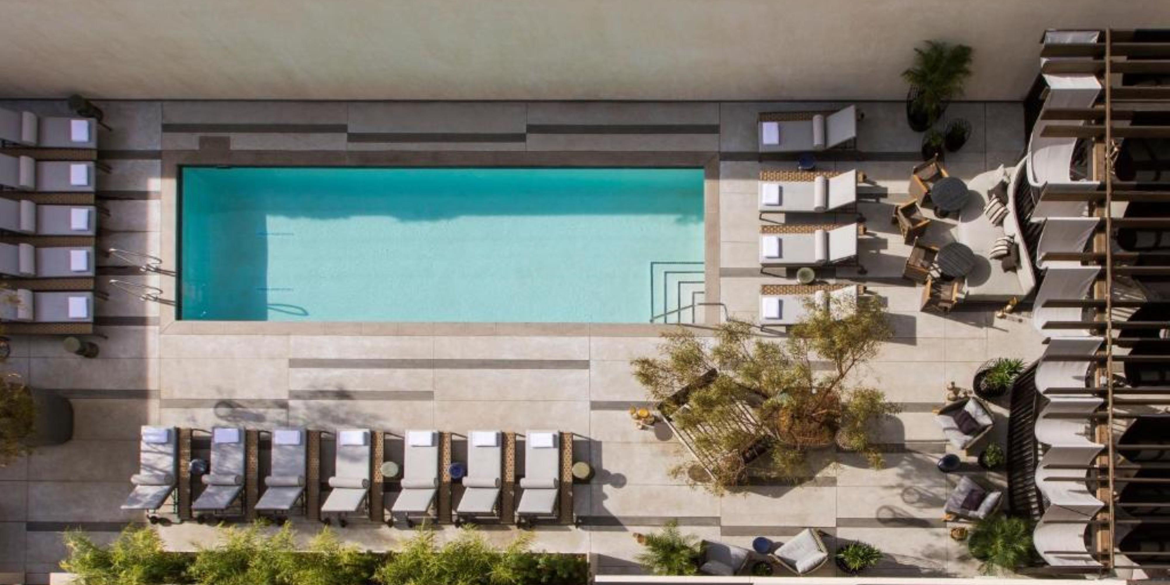 The tranquility of leafy olive trees and al fresco dining set the perfect tone around our outdoor hotel pool. Adjacent to the patio bar, our intimate oasis is an ideal place to enjoy an afternoon cocktail.