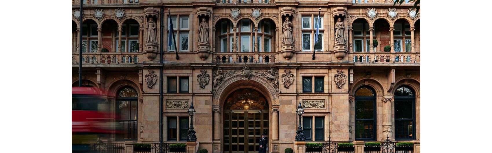 elaborate stone facade of historic london hotel