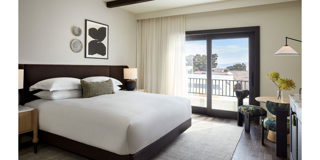 Luxurious guestroom at Kimpton Mirador Hotel in Pacific Grove