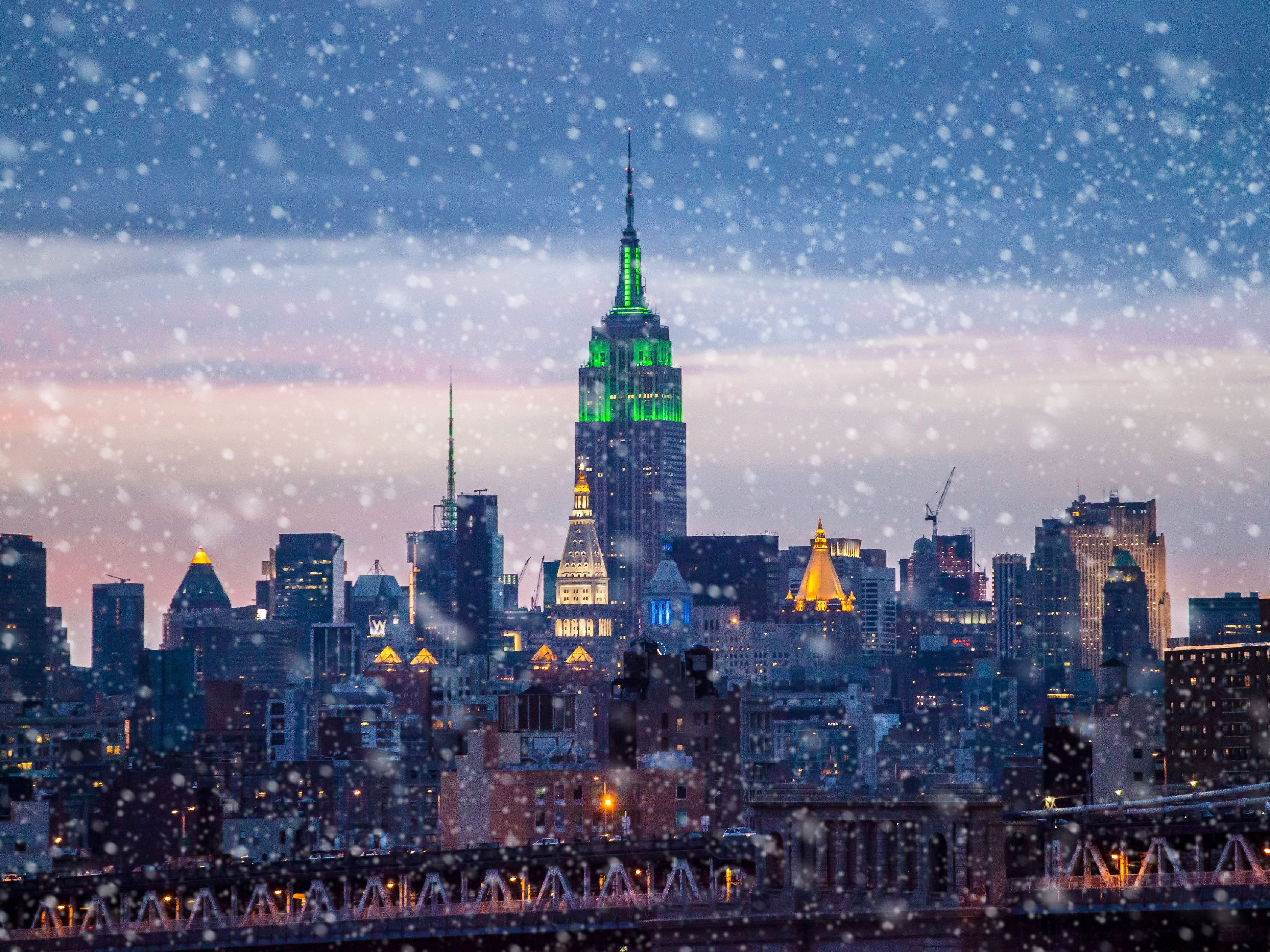 City of New York during a winter snow fall.