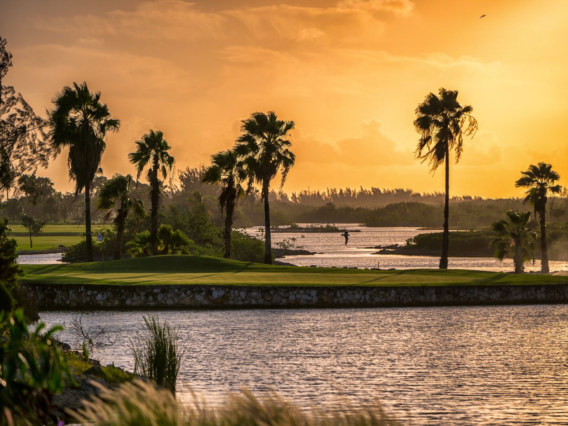 Golf club during sunset.