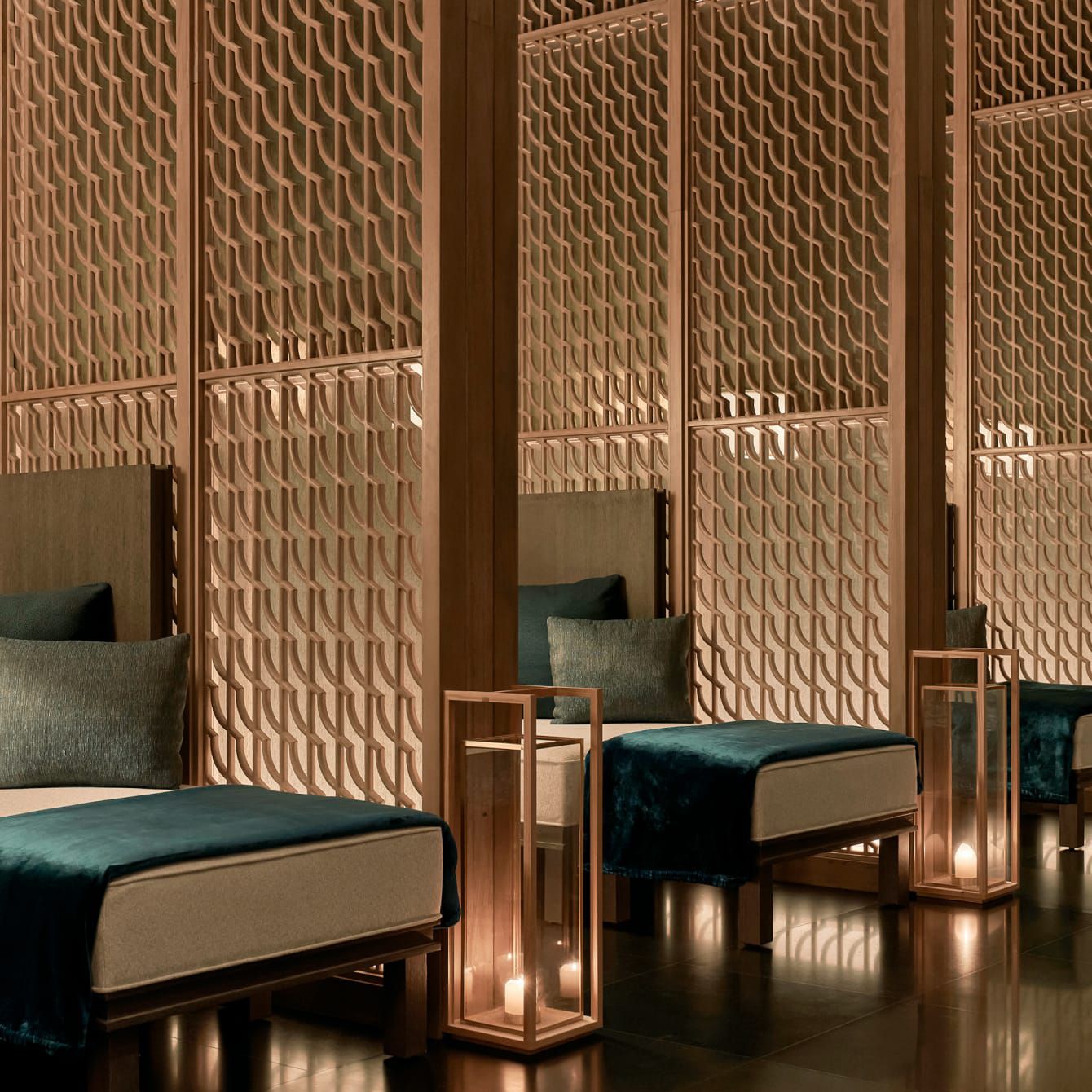 Private spa chaise lounges made for rejuvenation in serene surroundings.