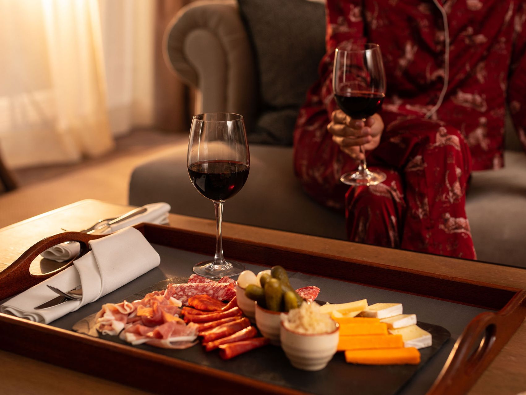 In-room service with wine