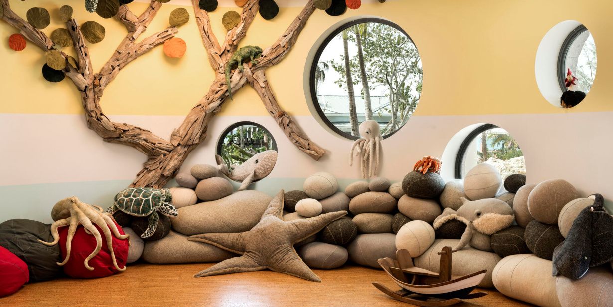 Kids zone in resort with plush toys