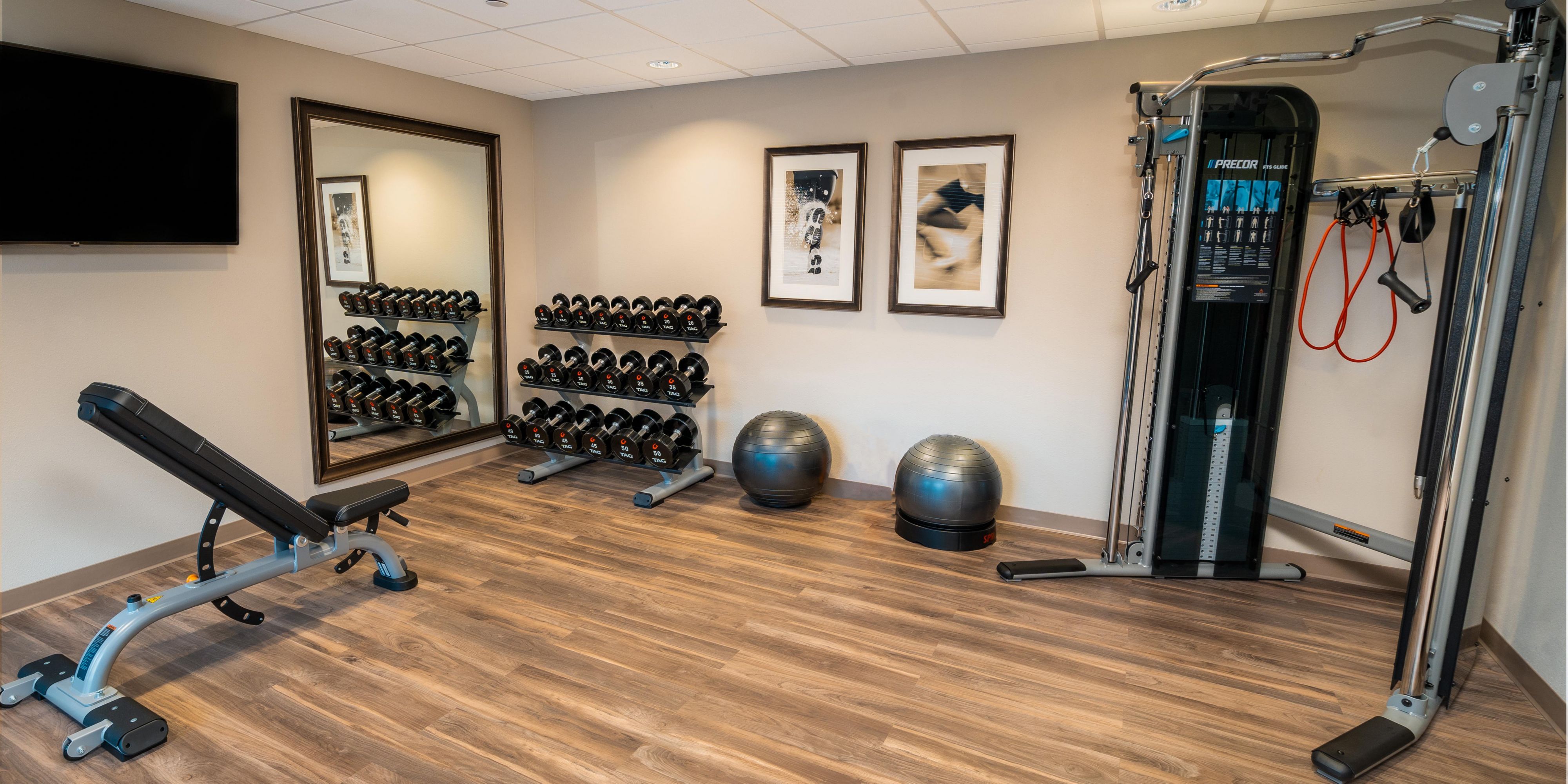Keep up your routine with easy access to fitness equipment.