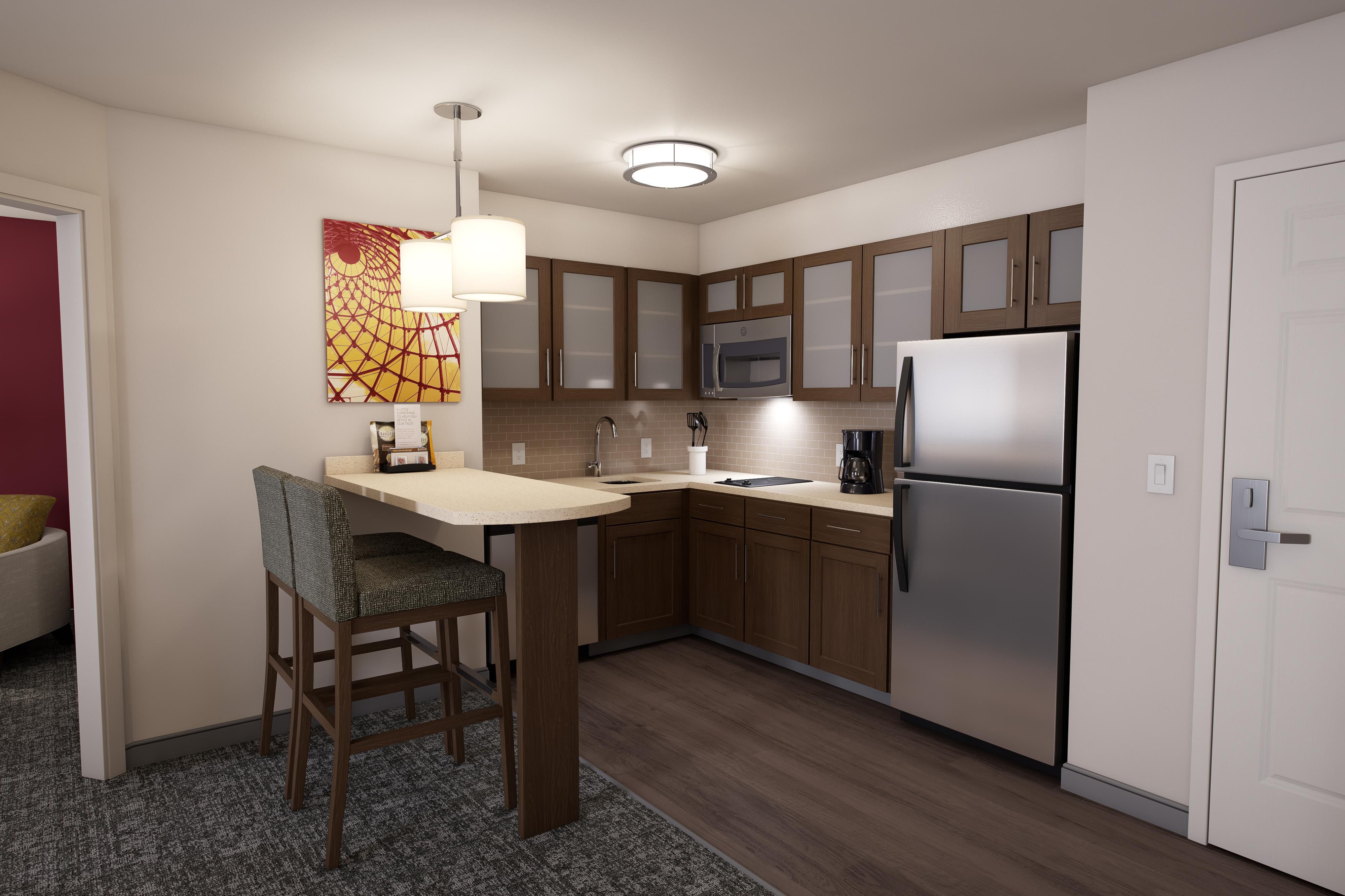 All suites have a fully equipped kitchen for your convenience including, a stove, full-size refrigerator, microwave, dishwasher, cooking and dining utensils, large coffee maker, and ample counter space.
