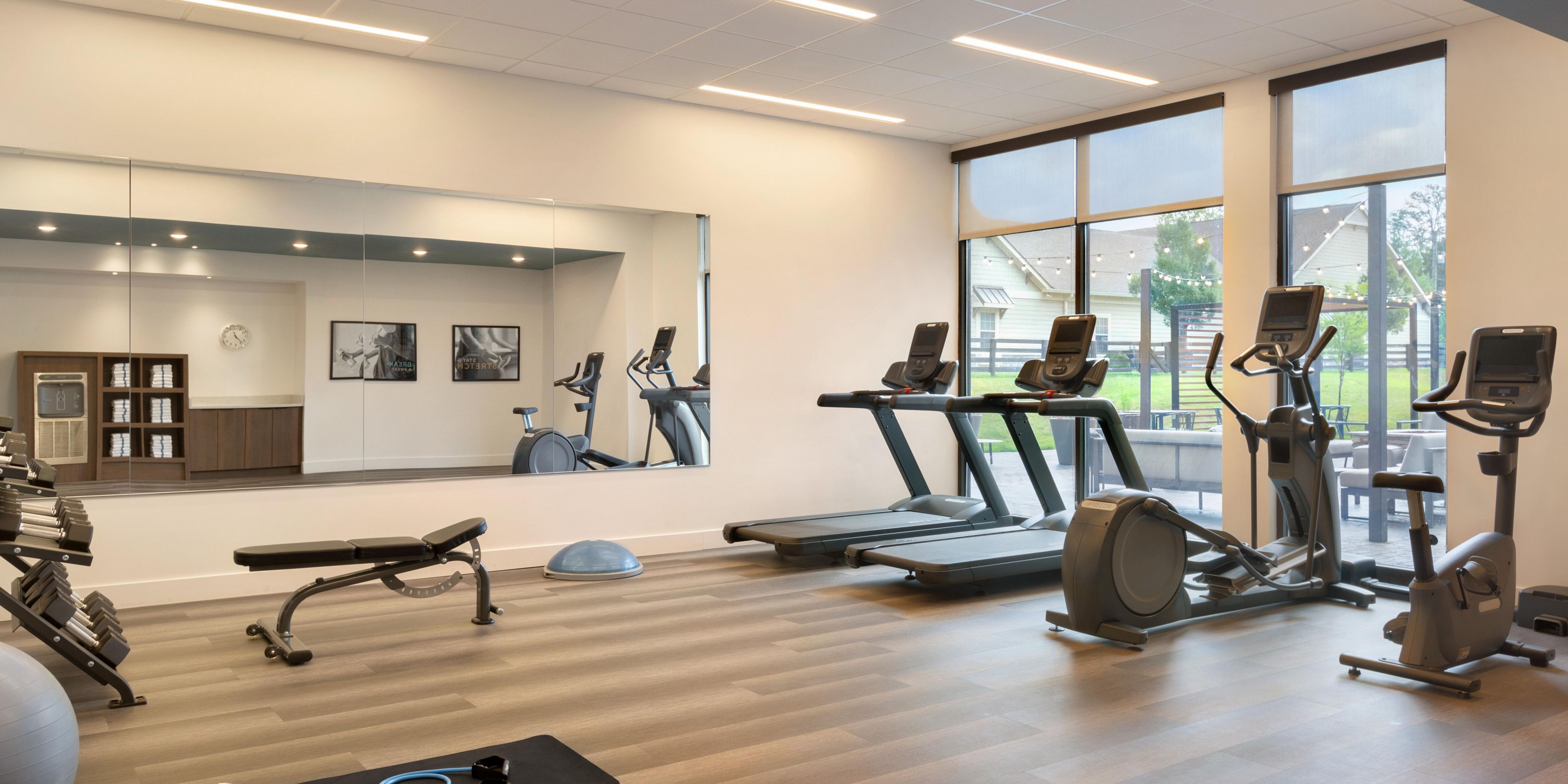 Keep up your routine with easy access to fitness equipment.