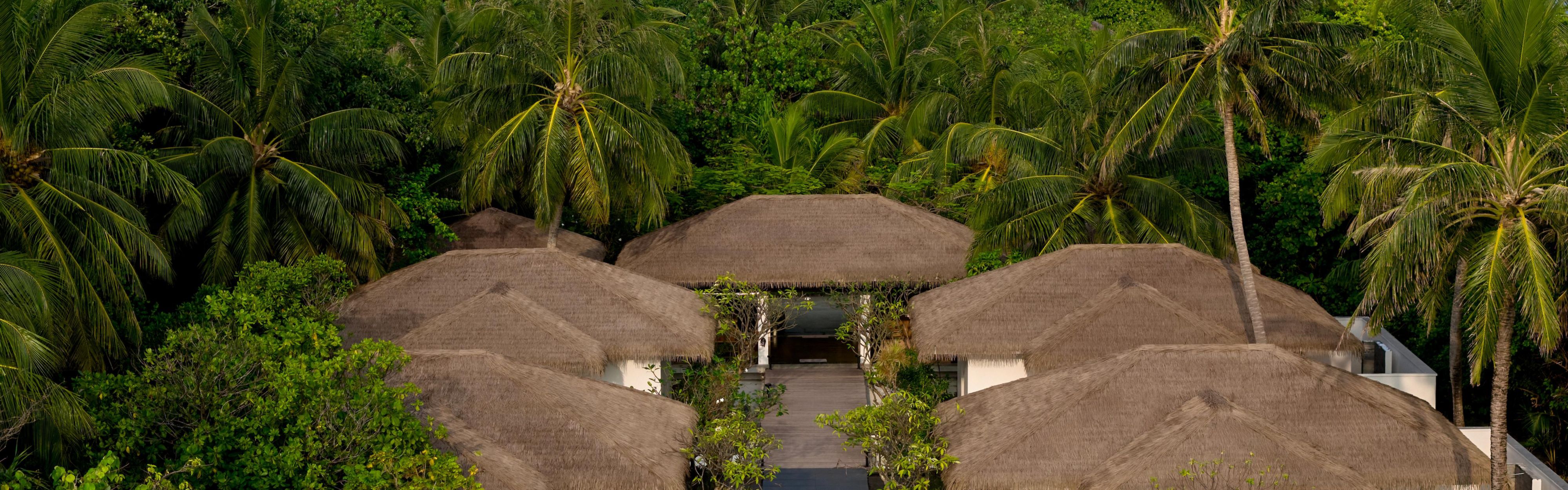 Spa treatment villas nestled within tropical foliage