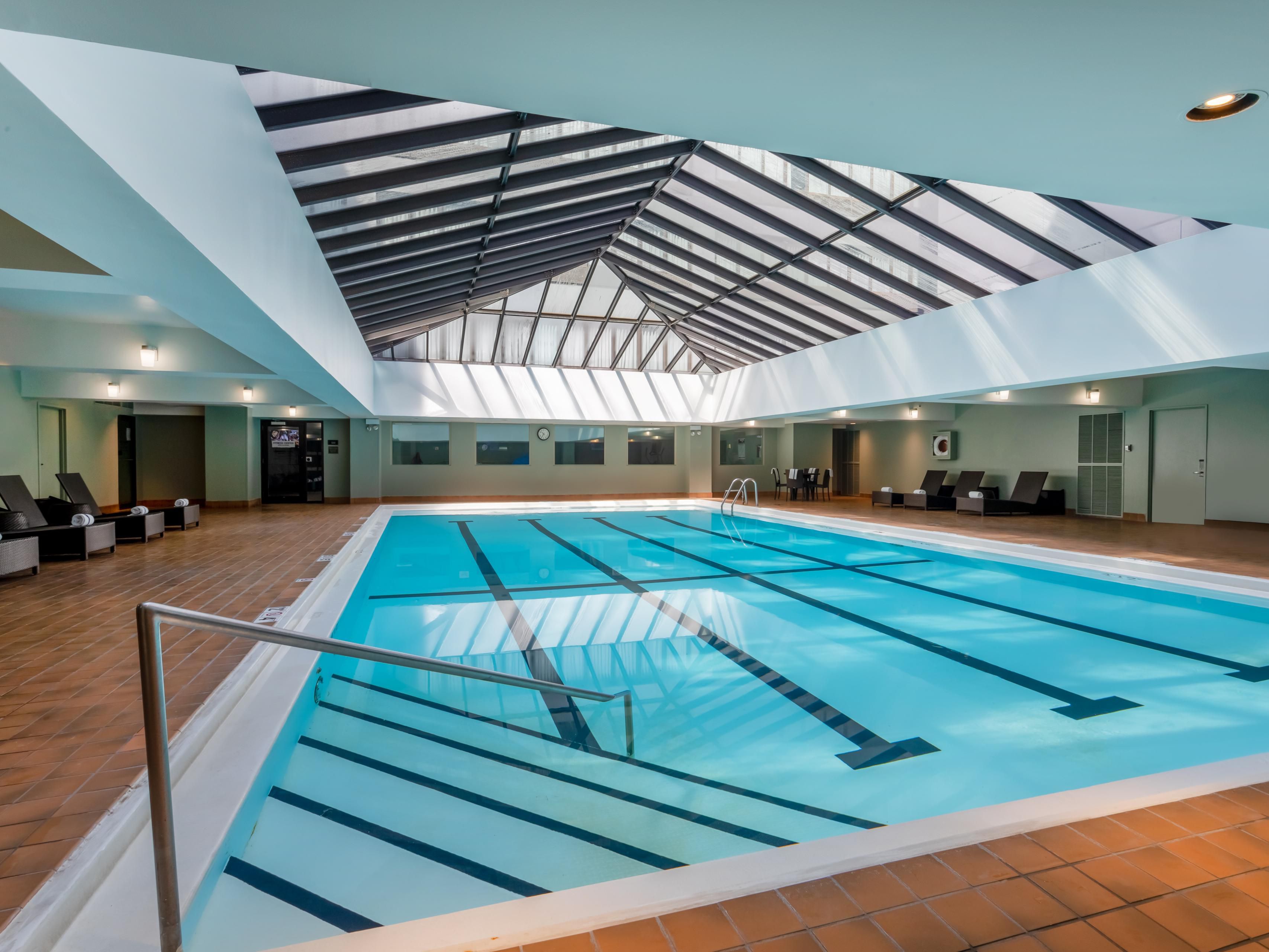 Large indoor swimming pool located on the 16th floor. 