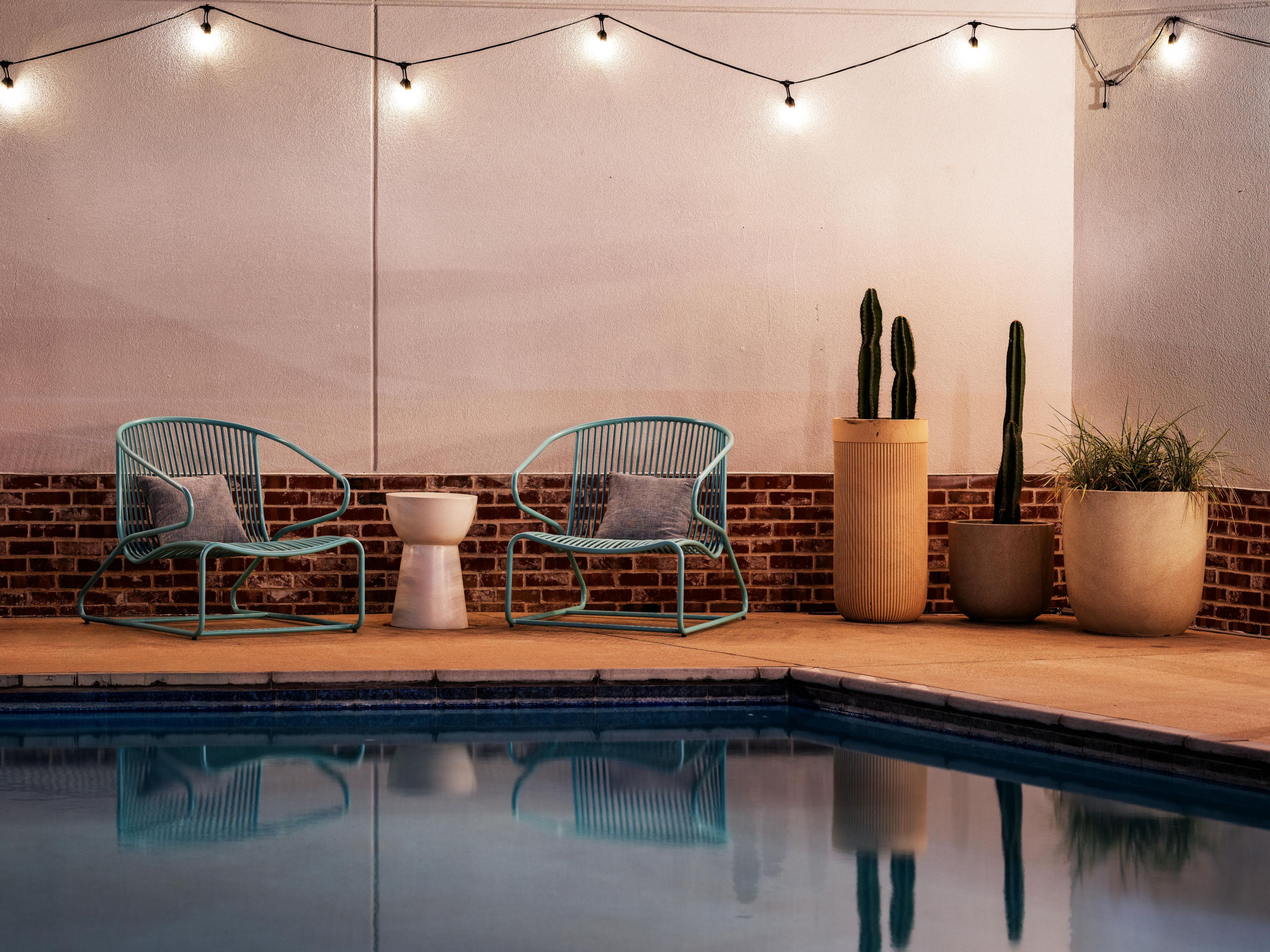 Aggieland evenings sparkle by the pool.