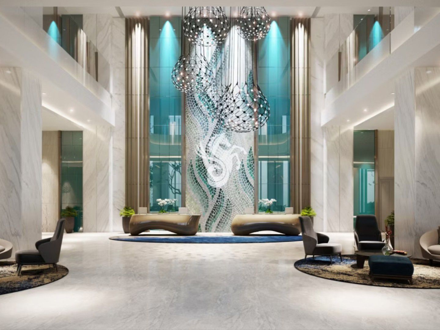 The stunning lobby and reception desk at voco Scenia Bay Nha Trang.
